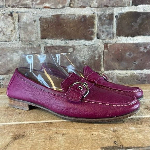 Coach Pink Leather Buckled Loafers Shoes F972 Round Toe Women's Size 9 - Picture 1 of 9